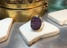 Genuine 925 Sterling Silver Large Pinky Purple Druzy Gemstone Ring Size 9.5
