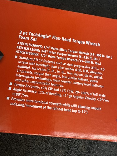 For Snap-On Tools 3pc TechAngle Flex-Head Torque Wrench Set ATECHFSET02DT - Picture 3 of 8