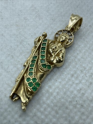 VINTAGE HANDMADE Solid 14K Yellow Gold Multicolor CZ SAINT JUDE Charm Pendant - Picture 7 of 19