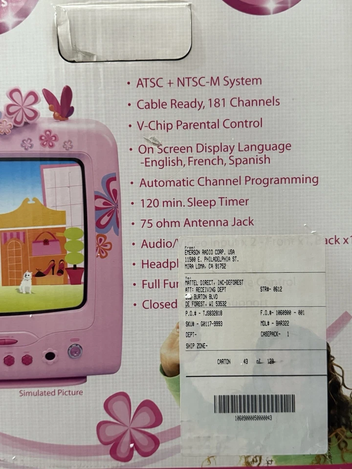 NEW in BOX! BARBIE BLOOM TUBE TV - 2006 Mattel, Emerson w Digital Tuner - Image 4 of 4