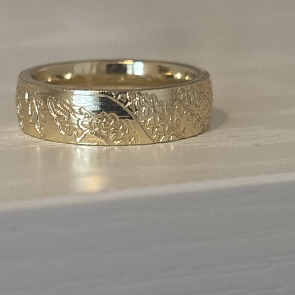 Alternate view of New Engraved Dragon Phoenix Motif Ring Strength, Rebirth Size Gold Plated