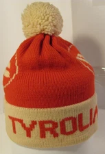 Tyrolia Ski Hat Mens Red Winter Beanie Puff Ball Vtg 90s Stowe Wool Stocking Cap
