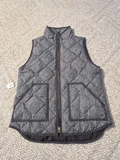 J Crew Down Vest Excursion Herringbone Full Zip  Women’s Size Small S Double Zip