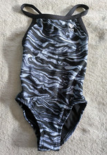 TYR One Piece Swimsuit Girls Youth 24 Black Grey Gray Swim Suit