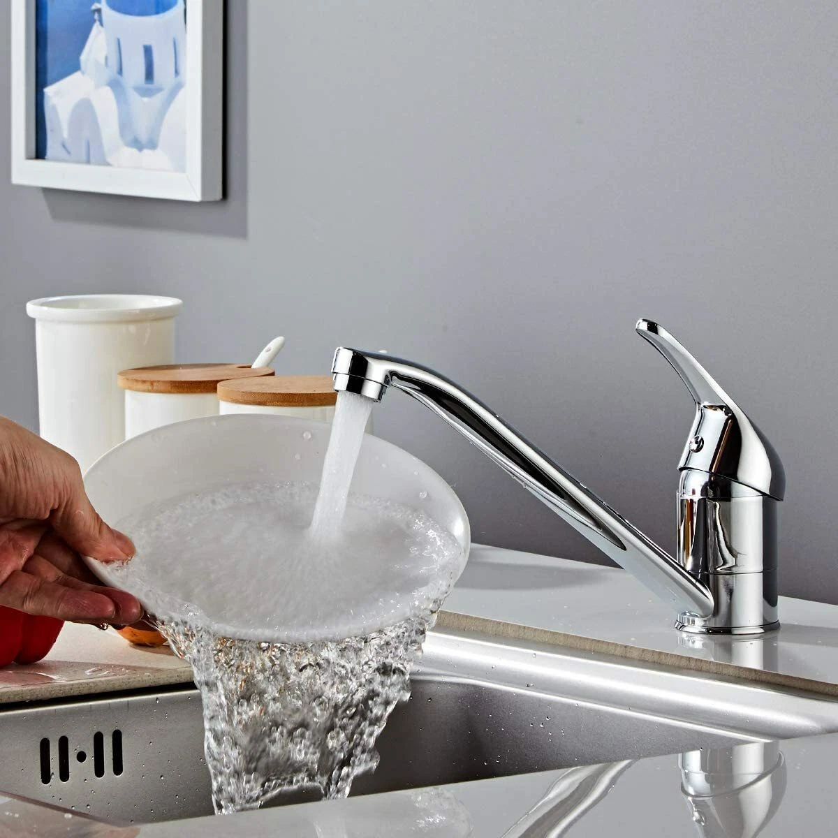 Modern Kitchen Sink Mixer Taps Swivel Spout Tap Mono Brass Chrome