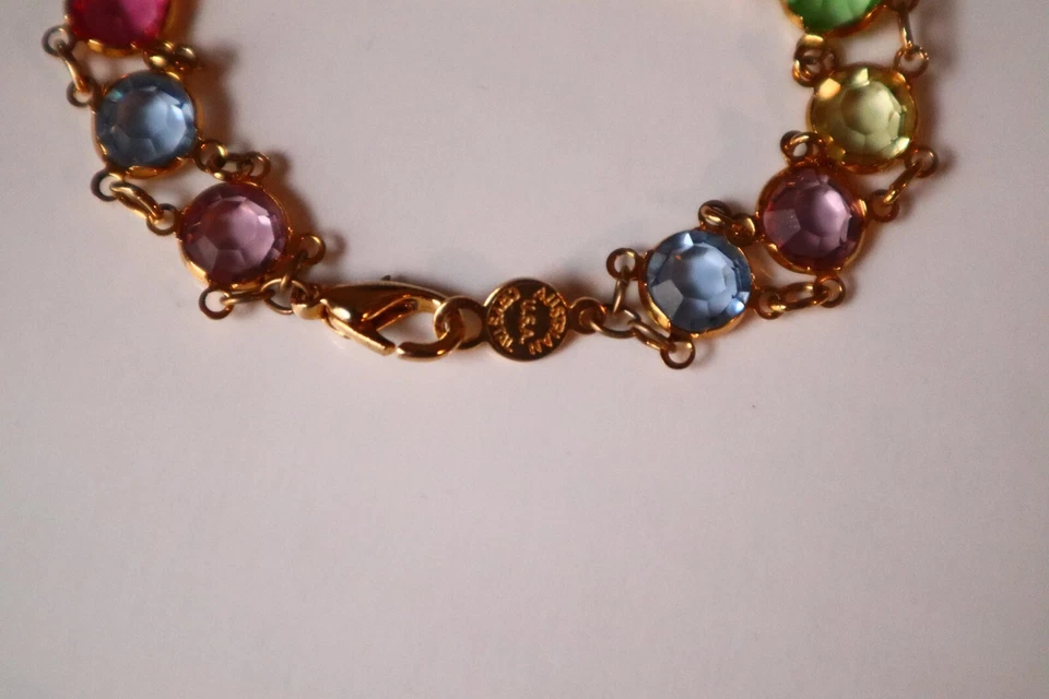 Austrian Crystal Bracelet Sparkle Pastel Colors Gold Tone Size 7  In Long - Image 2 of 4