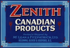 Zenith Brand Pear Label - B.C. Canada