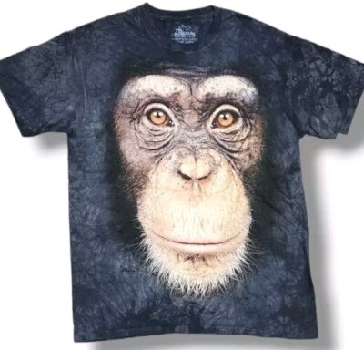 The Mountain Men's T Shirt L Large Chimp Giant Face Primate Tie Dye AOP NEW NWT