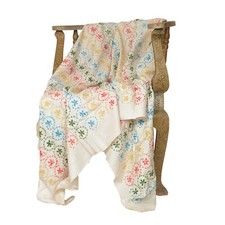 Sanskriti Vintage White Pure Woollen Shawl Embroidered Long Throw Floral Stole