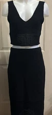 House of Harlow 1960 Top & Skirt 2 Piece Set Medium M Black Crochet Knit New