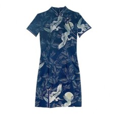 Women Chinese Traditional Side Slit Cheongsam Frog Button Short Qipao Dress Fit