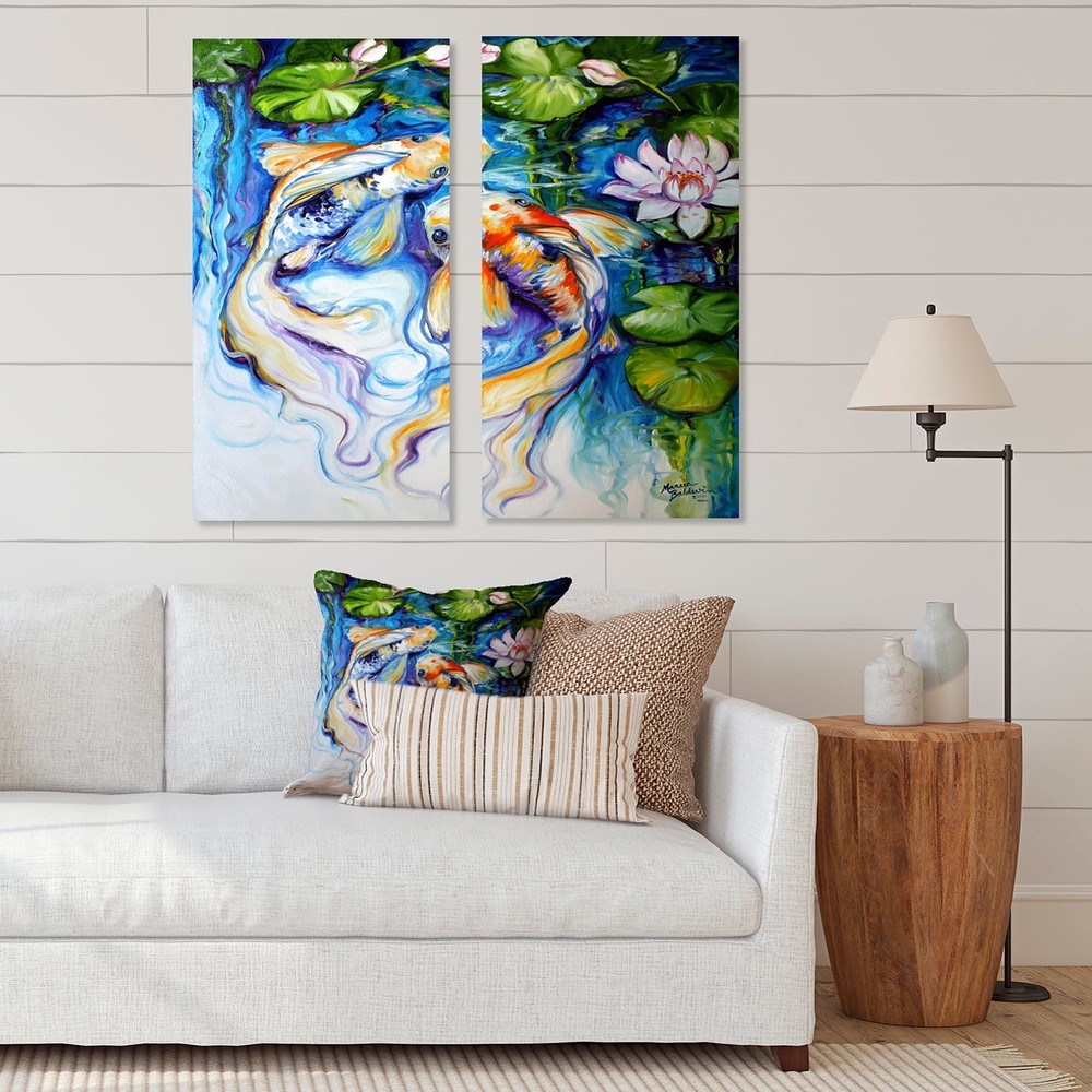 Designart "Koi Koi and Lily" Nautical & Coastal Canvas Wall