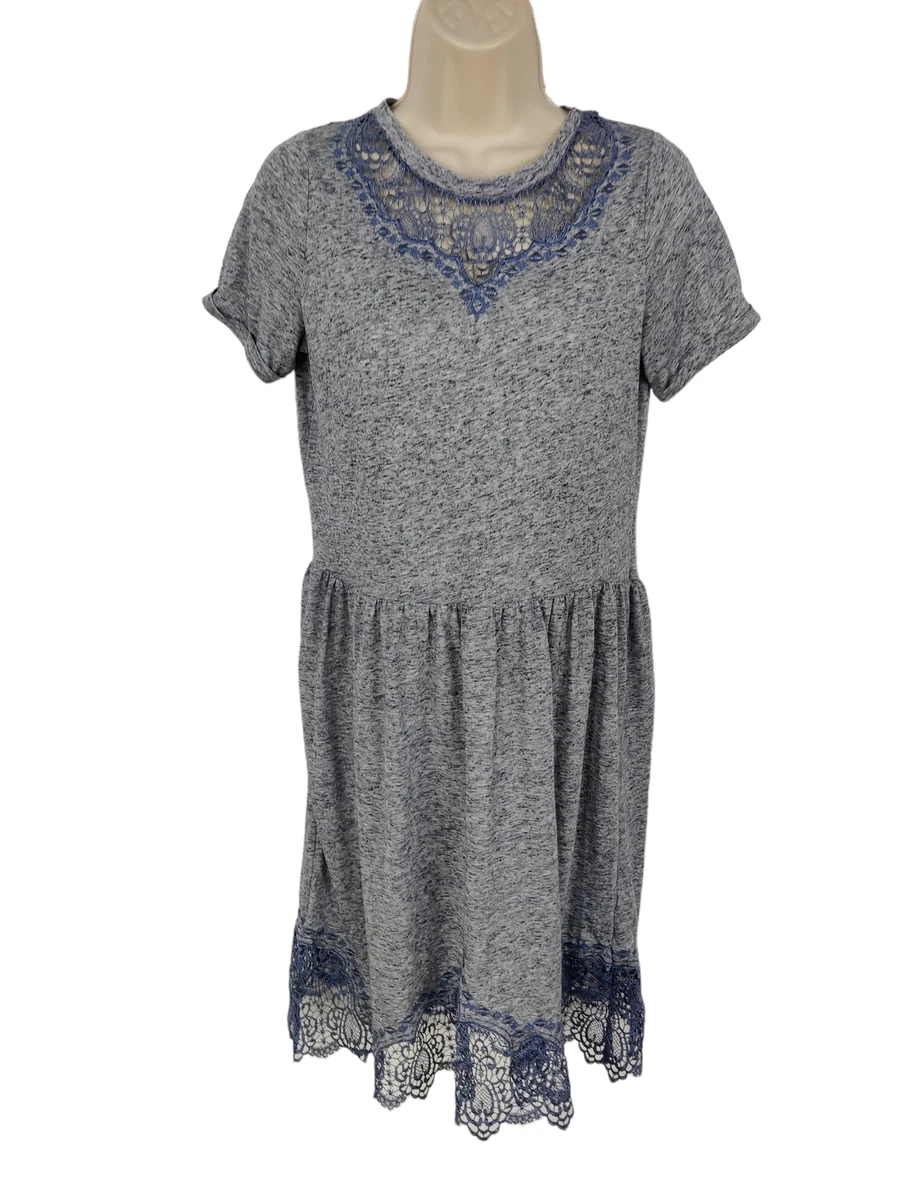 WOMENS NEXT SIZE UK 10 BLUE MARL LACE TRIM CASUAL SUMMER T SHIRT