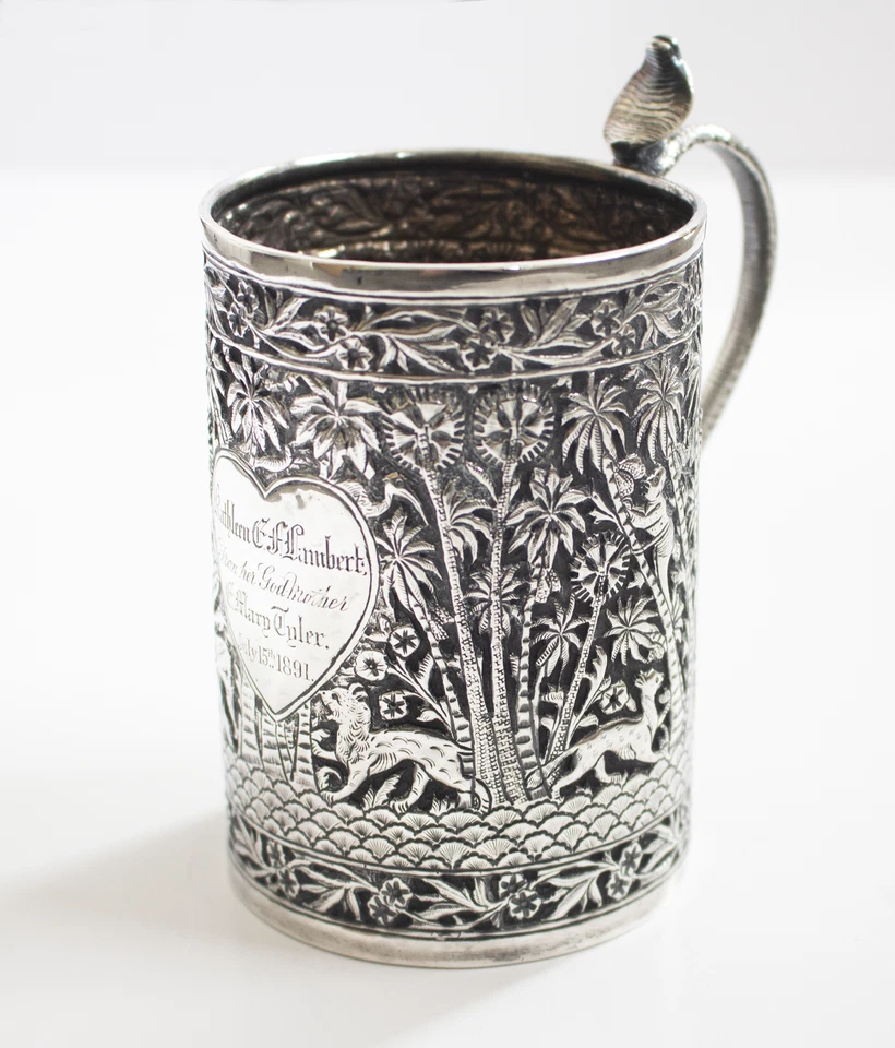 Tanque de plata LUCKNOW período Raj, grabado en selva de la India colonial Foto 4 de 4