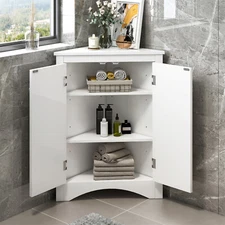 Bathroom Cabinet Storage Triangle Corner Cabinet with 3 Shelves and 2 Doors