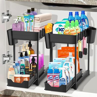 Organisateur Sous évier Sen-shiny – Tiroirs Coulissants Métal Ajustable 35-43 Cm – 2 Boîtes Adhésives Incluses