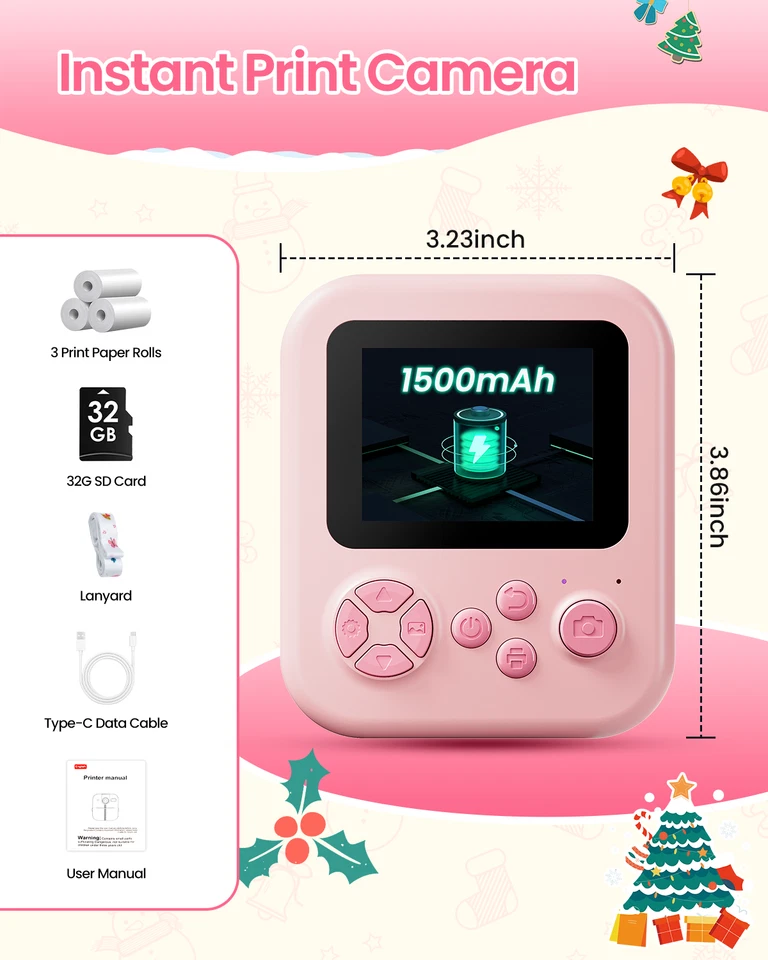 Cámara Bluetooth para niños impresión instantánea 1080P mini cámaras para niños pequeños con 3 rollos de papel Foto 2 de 4