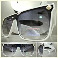 Men's or Women CLASSY Elegant Modern Contemporary Shield SUN GLASSES White Frame