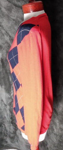 Tommy Hilfiger Red and Navy Argyle Sweater Womens Medium Long Sleeve - Picture 2 of 10