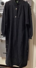 Geiger Black Boiled Long Wool Coat-austria-button Front /side Pockets Size 42