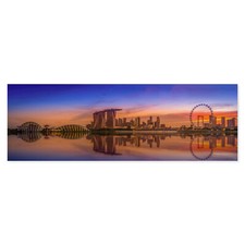 Postereck 3557 Poster Leinwand Panorama, Singapur Skyline Nacht Spiegelung