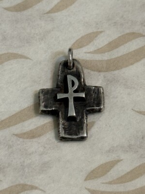 James Avery Retired 925 Silver Carved Chi Rho Pax Mission Cross Charm Pendant