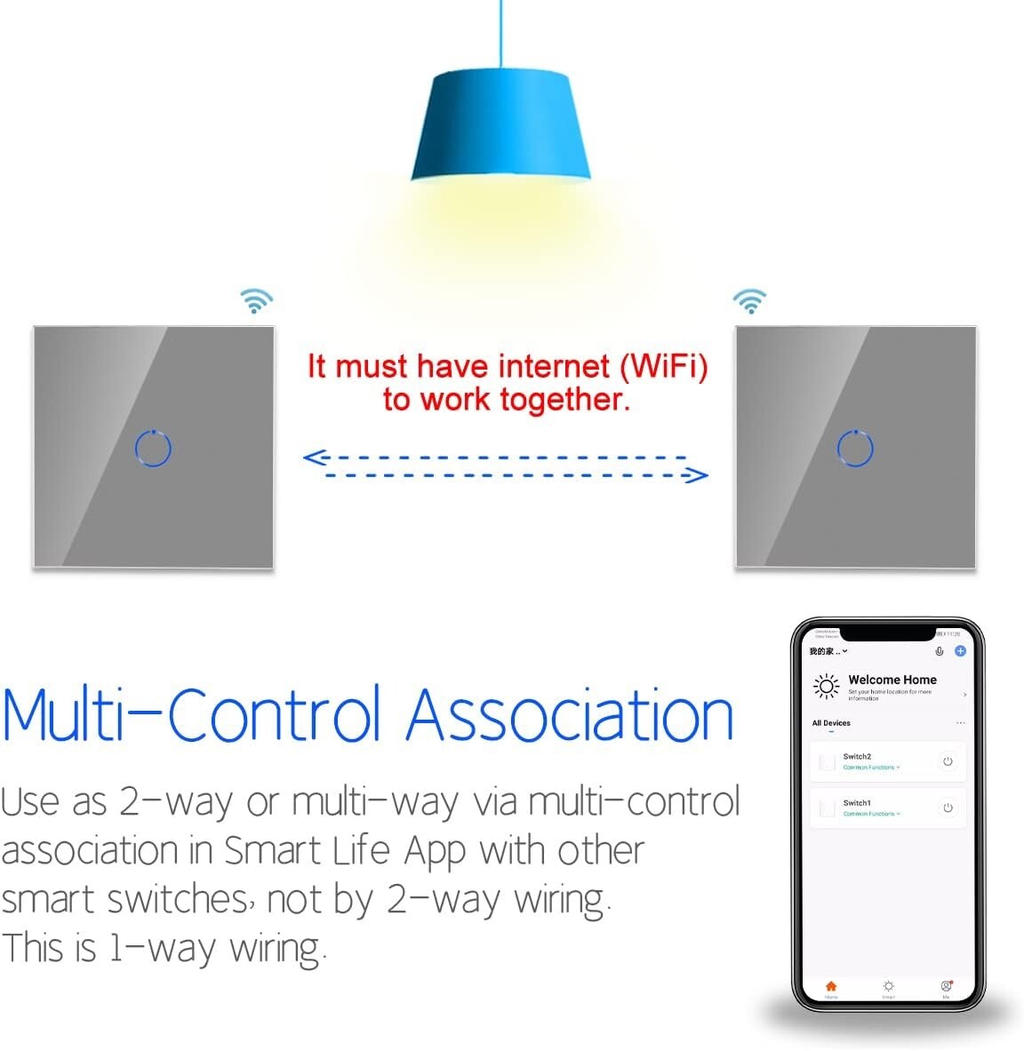 Smart Light Switch, WiFi Smart Switch Compatible With Alexa & Google Assistant, Neutral Wire