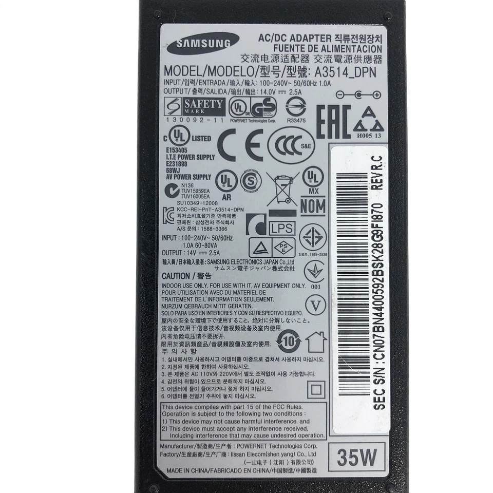 Genuine Samsung AC/DC Adapter A3514_DPN Power Supply 35W 14V 2.5A - Image 2 of 4