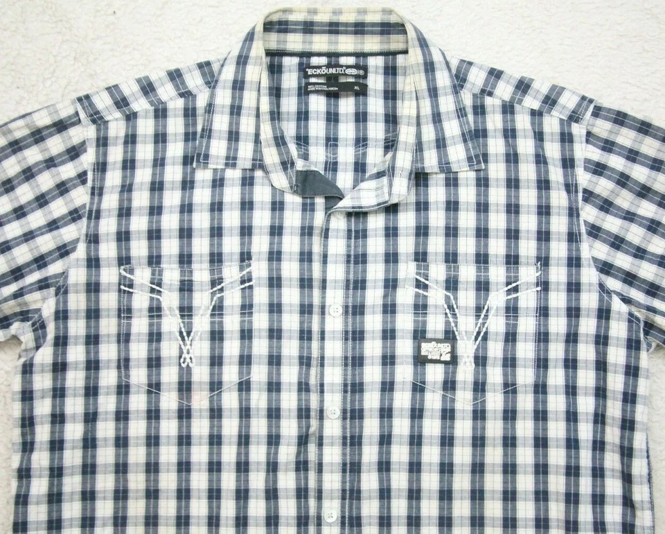 XL Ecko Unltd. Camisa de vestir blanca azul manga corta de algodón con bolsillo para hombre Primera Guerra Mundial Foto 3 de 4