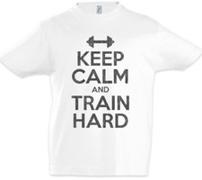 T-shirt Keep Calm And Train Hard bambini ragazzi divertente palestra palestra pompe
