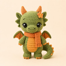 Cute Crochet Dragon Plush, Handmade Amigurumi Dragon Toy, Green Baby Dragon Doll