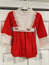 Vintage Bryan Red/White Polka Dot Collared Fit Flare Dress Lace Bow Size 3