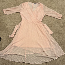 Tommy Hilfiger Women's Pink Dot Puff Sleeve Faux Wrap Midi Dress Size 14