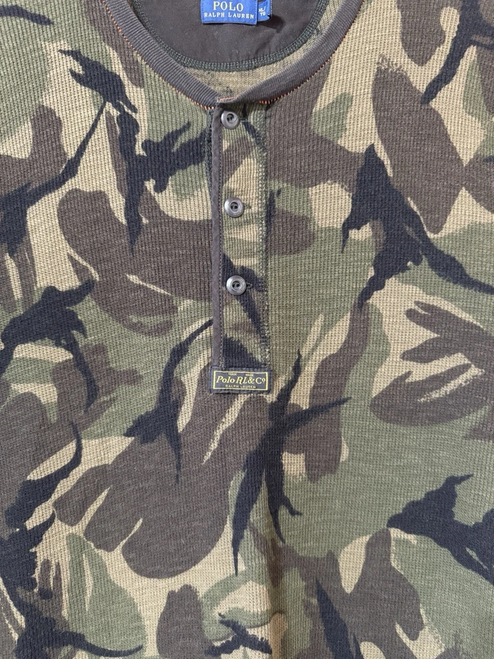 Womens Polo Ralph Lauren Camo Henley Shirtdress Long Sleeves Mini Shift XL Khaki - Image 3 of 4