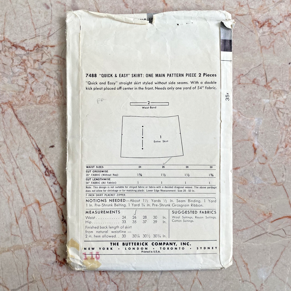 Butterick 7488, 50s Skirt, Sz H35/W26, FACTORY FOLDED, Vintage Sewing ...