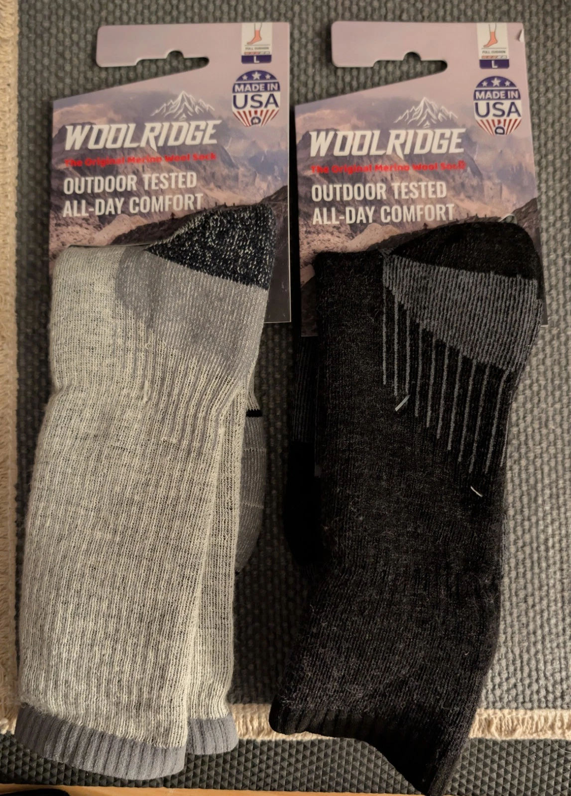 Wool Ridge Merino Wool Socks Large Made In USA 2 Pairs