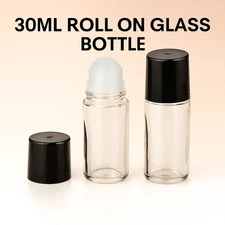 30ml glass roll on bottle with black lid