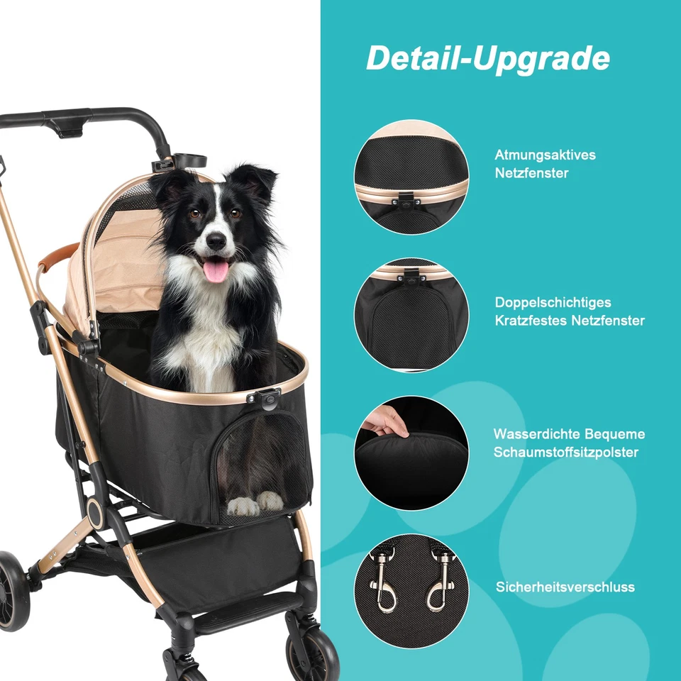 3 In1 Carbon Steel Pet Stroller,Folding Dog Strollers w/ Detachable Seat Carrier - Image 4 of 4