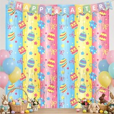 Yquqwn 2 Pack Easter Foil Fringe Curtain 3.3x6.6ft 3.25 ft x 6.5 ft,