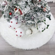 72 Inch Christmas Tree Skirt Faux Fur Snow White Luxury Plush Large Size Fluf...