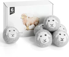 Wool Dryer Balls 6 Pack, Natural Fabric Softener, Laundry Gray 
