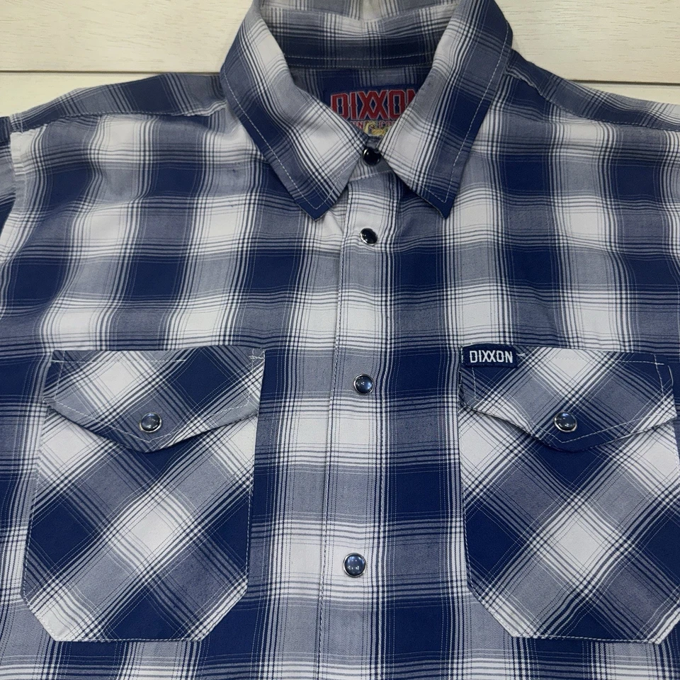 DIXXON Marshall Shirt Men Lg Short Sleeve Button Down Blue Plaid Bamboo Snap - Image 3 of 4