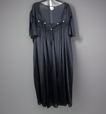 Vintage Only Necessities Plus Size 3X 100% Nylon Nightgown Black Lace Flowy  | eBay