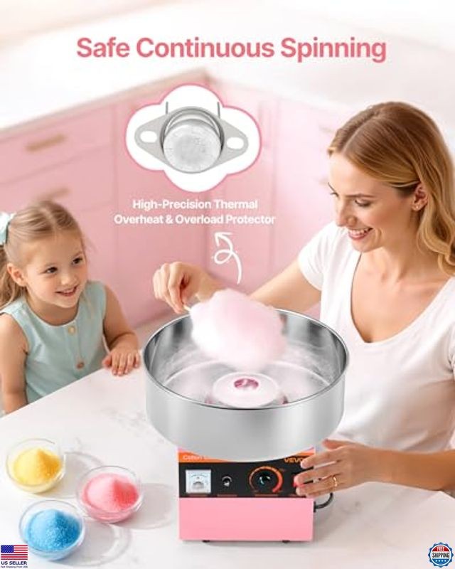 Commercial Cotton Candy Machine 1000W Electric Floss Maker with 15" Bowl Pink