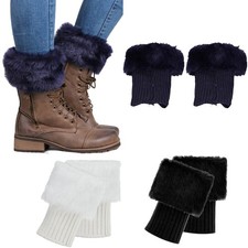 3 Pairs Women Faux Fur Boot Cuffs Winter Furry Fuzzy Leg Warmers Topper