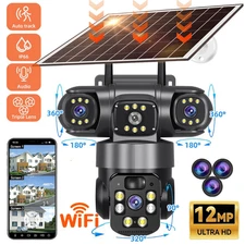 3 Lens Solar Camera 12MP Battery Home Security Outdoor Wifi Night Vision Camera
