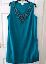 East Tunic Dress Size 12 Teal Beaded  Linen Blend Sleeveless New