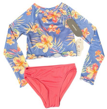 Girls XS 4  5 Wonder Nation Long Sleeve Rash Guard Bikini Bottoms Floral NWT