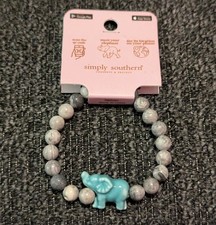 Simply Southern Track Bracelet Elephant Turquoise Color Marbled Beads Stretch