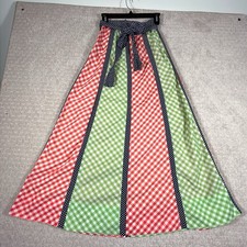 Vintage Gingham Check Polka Dot Skirt Womens S Boho Sash Maxi 70  s Union Made